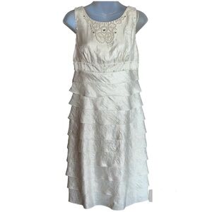 Adrianna Papell Ivory Sleeves Tiered Ruffles Mini Dress with Embellishme…
